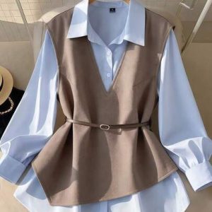 Trelyra Ladies’ 2-in-1 Jacket-Shirt Ensemble – Chocolate Brown
