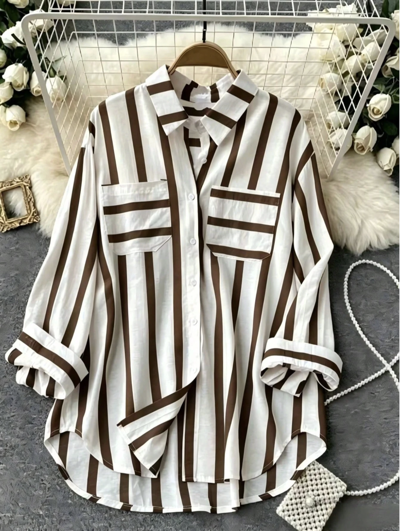 Women’s Striped Loose Casual Lapel Shirt